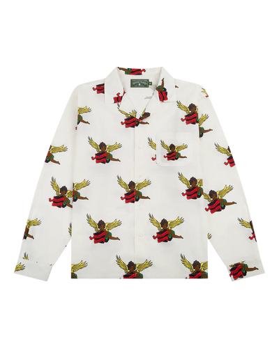 Black Cherub Long Sleeve Button Up White Shirts